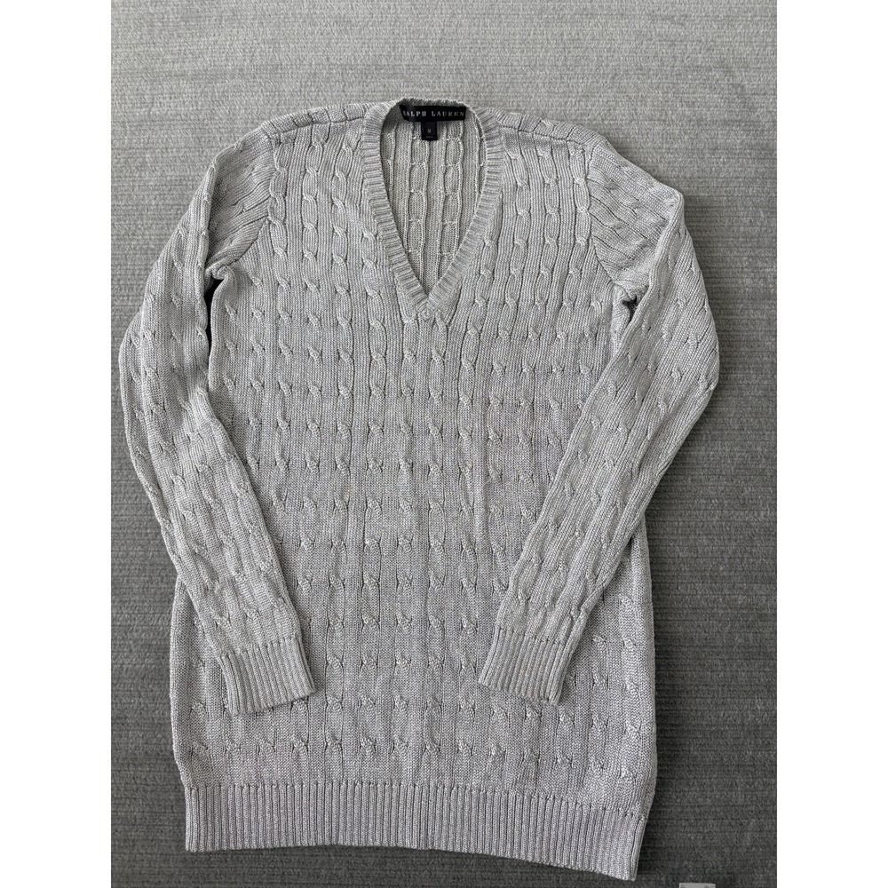 Ralph Lauren Black Label Sweater Women M Silver Cable Knit Luxury Maximalist